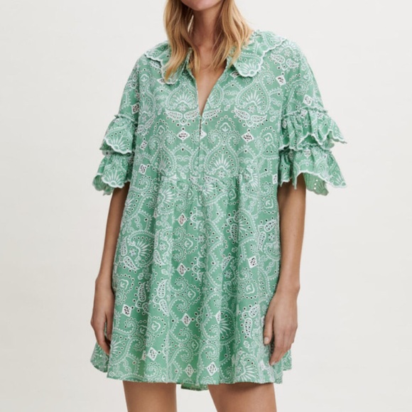 Maje Raberie Embroidered Eyelet Cotton Dress hold C - Picture 2 of 16